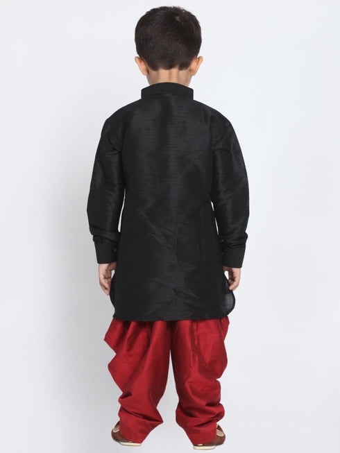 VASTRAMAY Boys' Black Cotton Silk Blend Kurta and Dhoti Pant Set